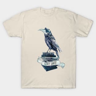 Crow Plague Doctor Say quote stay safe vintage blue style T-Shirt